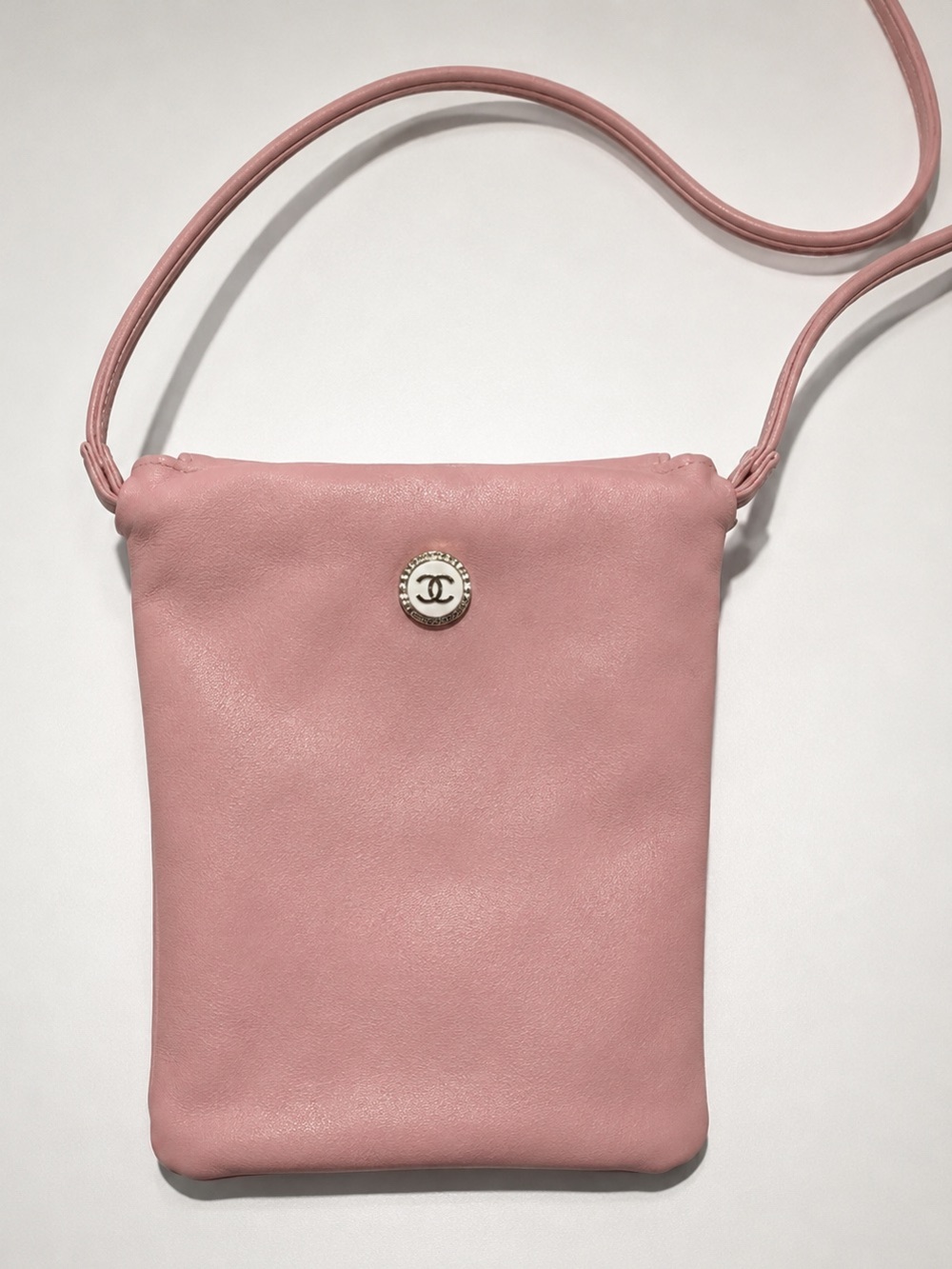 Chanel Button Pink Vegan Upcycled Leather Crossbody Unbranded Pouch